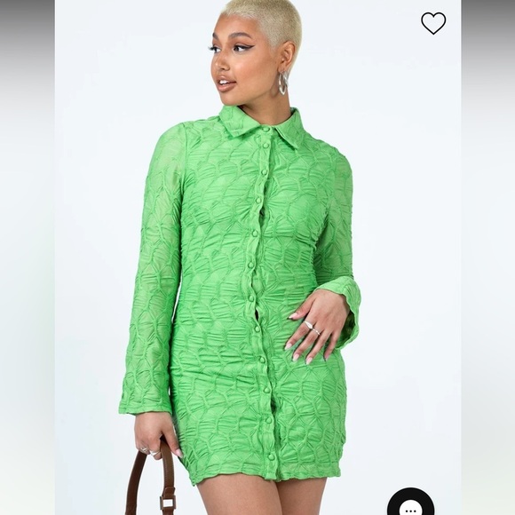 NWT Princess Polly Calvert Long Sleeve Mini Dress Green 4 6 - Picture 2 of 14